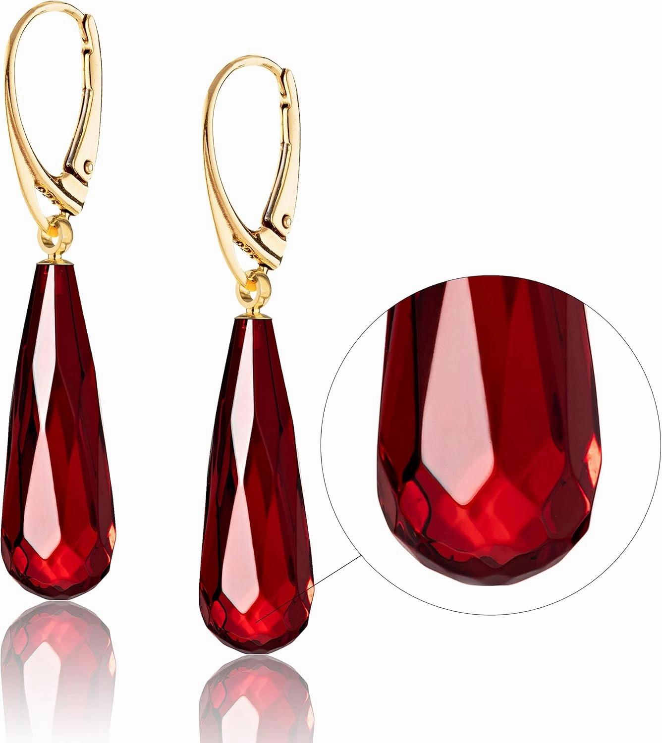 Amber Earrings for Women - Statement Gemstone Jewelry, Gold Plated Sterling Silver Leverback, Dangle Semi Precious Stone Ladies Earrings, Elegant Gift for Her