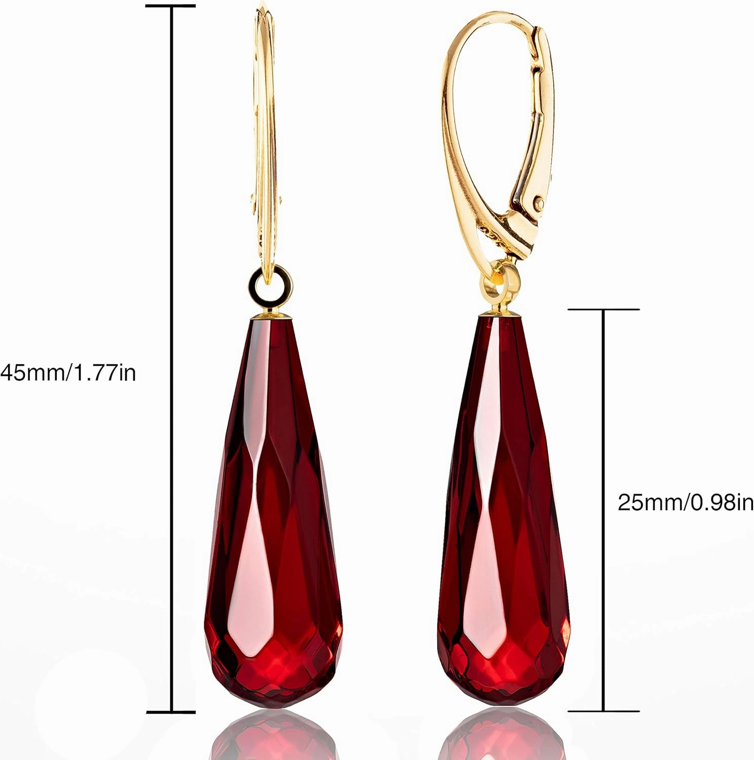 Amber Earrings for Women - Statement Gemstone Jewelry, Gold Plated Sterling Silver Leverback, Dangle Semi Precious Stone Ladies Earrings, Elegant Gift for Her