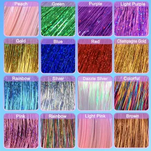 AMchoice Hair Tinsel Kit with Tools 16 Colors 8000 Strands Fairy Hair Tinsel Heat Resistant Sparkling Shiny Tinsel Hair Extensions 48 Inch Colorful Hair Tinsel strands Kit