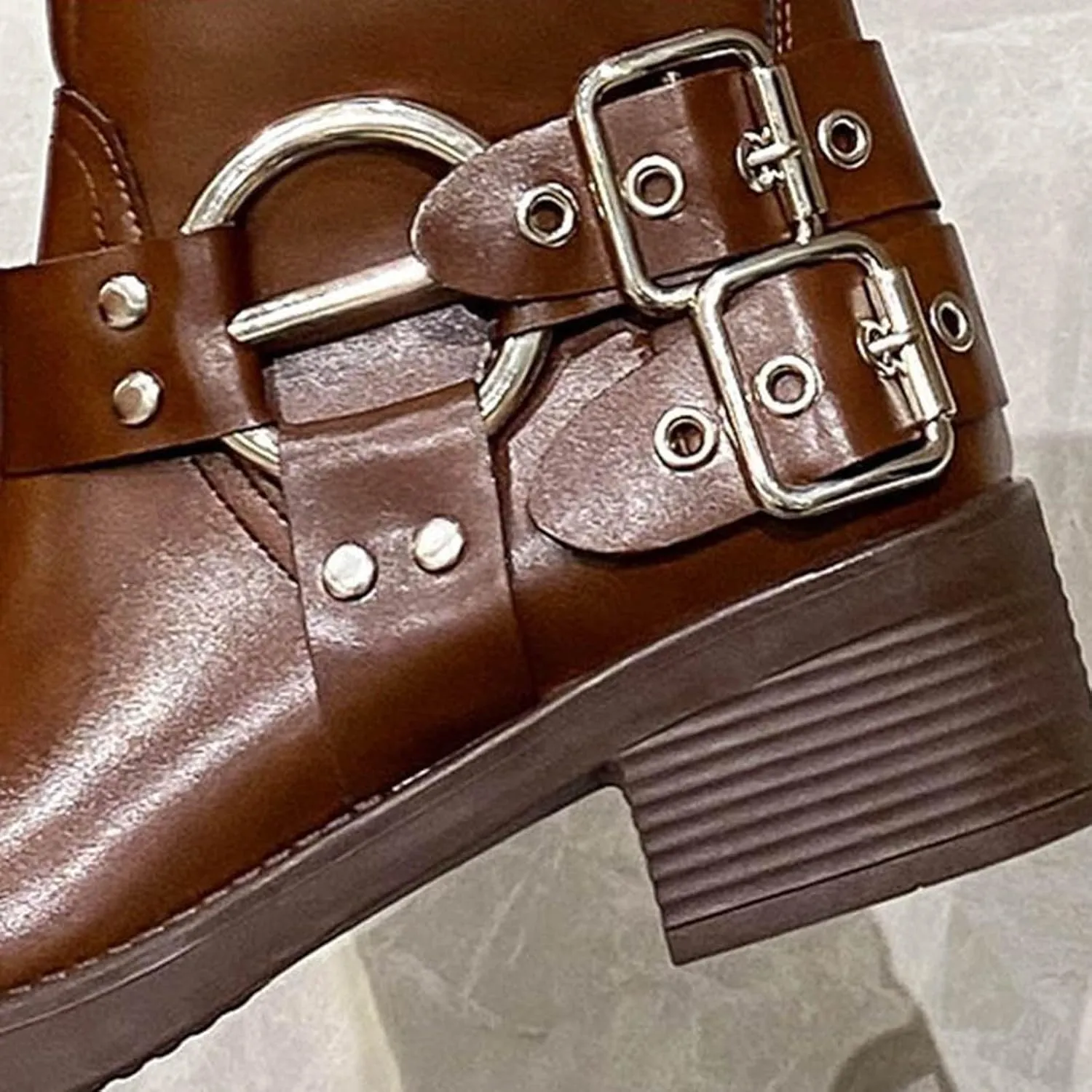 AMDBEL Wide Calf Boots for Women Low Heel Womens Fall Boots 2024 Slip On Motorcycle Leather Knee High Boots Winter Shoes