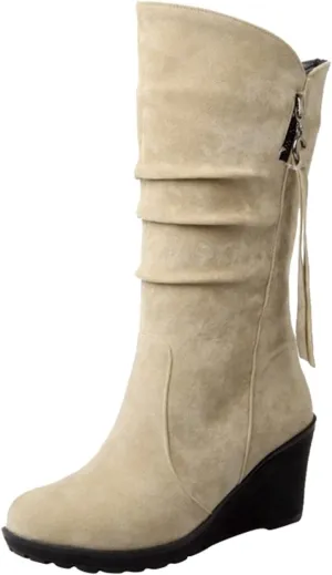AMDBEL Wide Calf Boots for Women Wedge Heel Womens Fall Boots 2024 Winter Zipper Platform Boots Fashion Booties Shoes