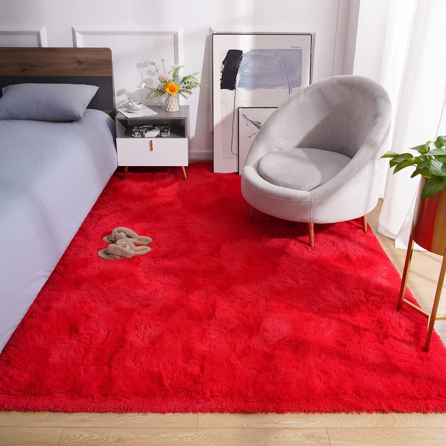 Amearea Premium Soft Area Rug 4x5.3 Feet, Modern Fluffy Rugs for Living Room, Shag Carpet for Bedroom Nursery Playroom Teen Home Decor, Comfortable Indoor Furry Dorm Carpets, Red