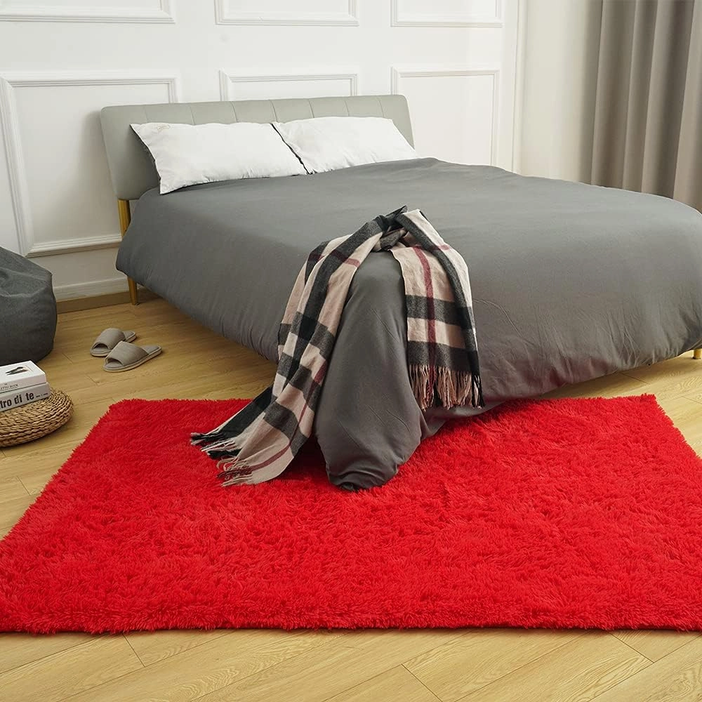 Amearea Premium Soft Area Rug 4x5.3 Feet, Modern Fluffy Rugs for Living Room, Shag Carpet for Bedroom Nursery Playroom Teen Home Decor, Comfortable Indoor Furry Dorm Carpets, Red