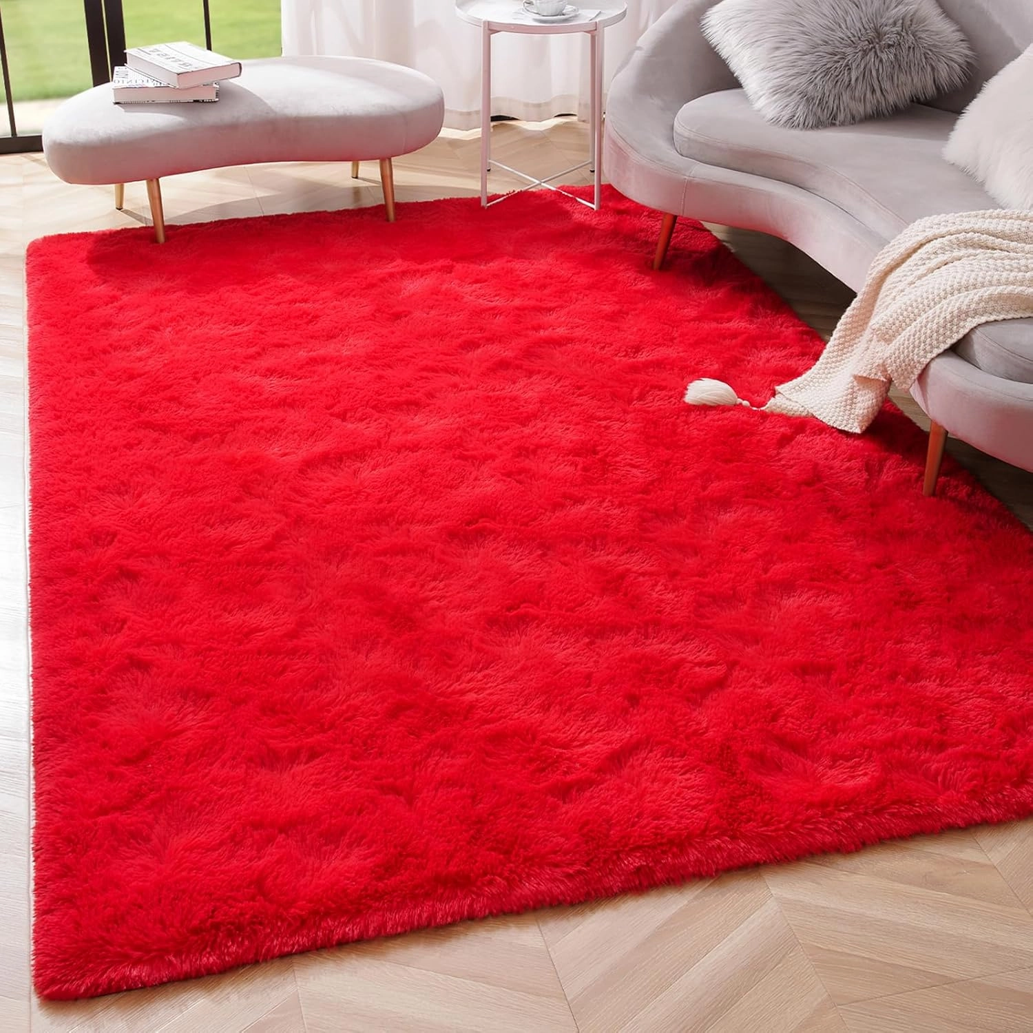 Amearea Premium Soft Area Rug 4x5.3 Feet, Modern Fluffy Rugs for Living Room, Shag Carpet for Bedroom Nursery Playroom Teen Home Decor, Comfortable Indoor Furry Dorm Carpets, Red
