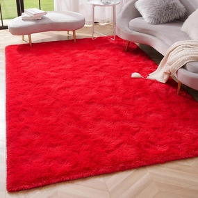 Amearea Premium Soft Area Rug 4x5.3 Feet, Modern Fluffy Rugs for Living Room, Shag Carpet for Bedroom Nursery Playroom Teen Home Decor, Comfortable Indoor Furry Dorm Carpets, Red