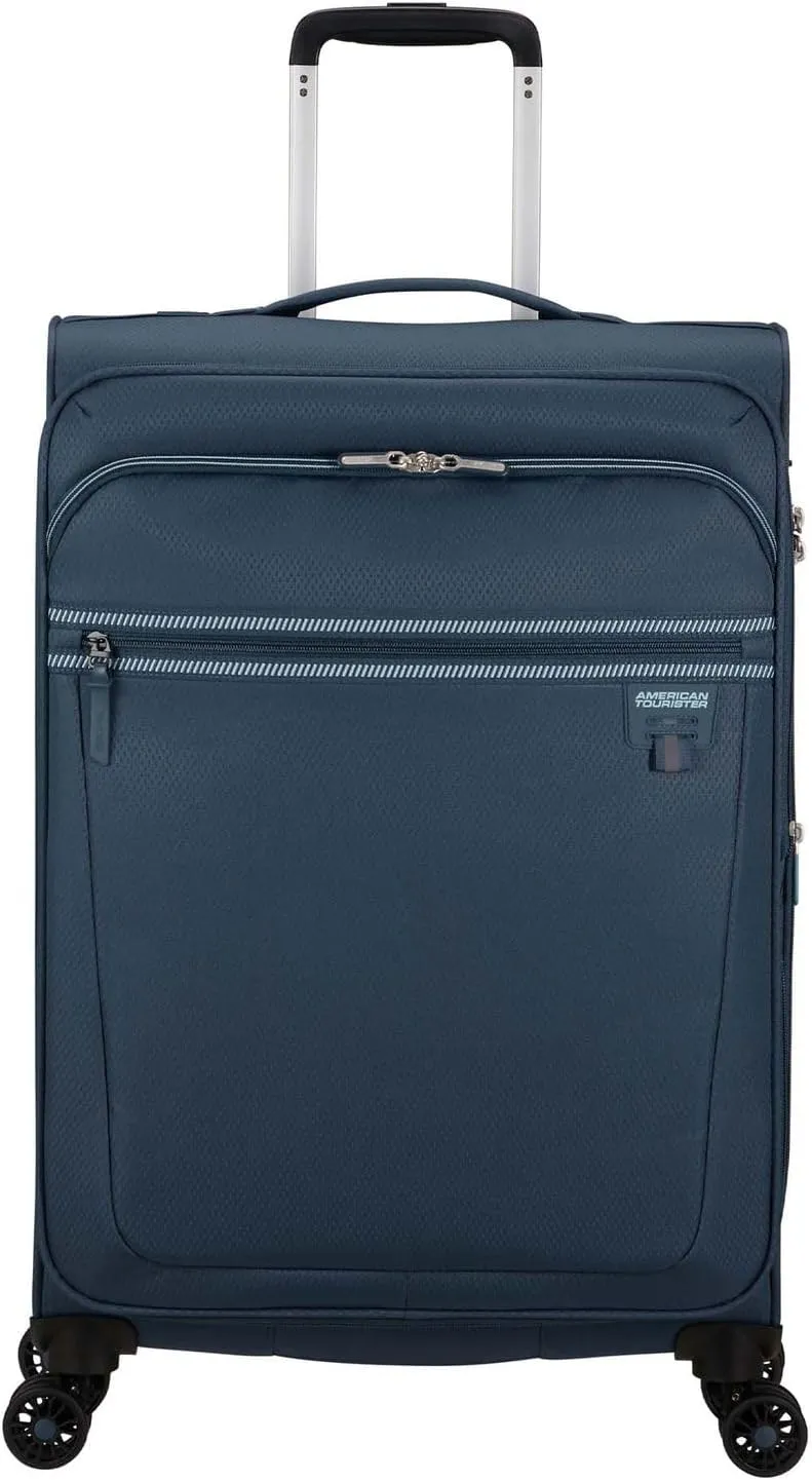 American Tourister Soft trolley medium expandable with 4 swivel wheels and integrated closure with 3 digit combination with TSA function. Features a large main compartment, el straps, 1438 Indigo, M,