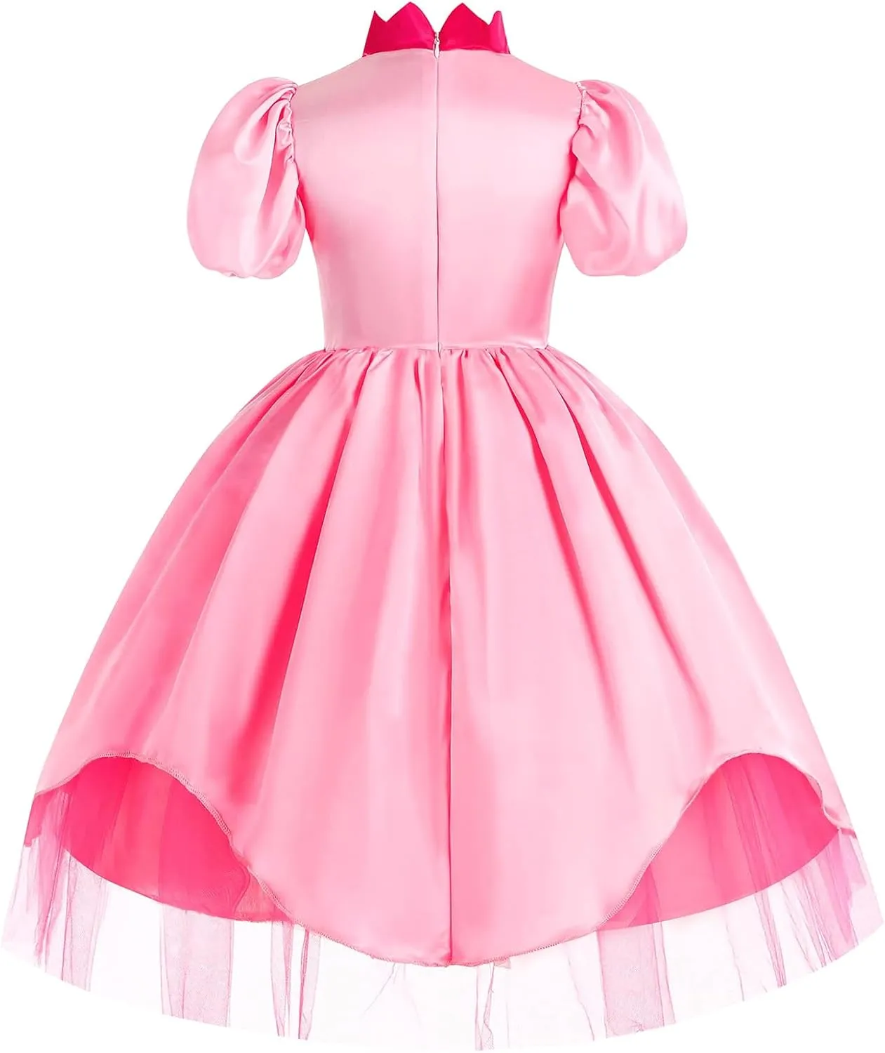 AmzMach Princess Peach Costume for Girls Classic Pink Dress Cosplay Halloween Party Dress Up Kids Birthday Outfit 3-12 Years
