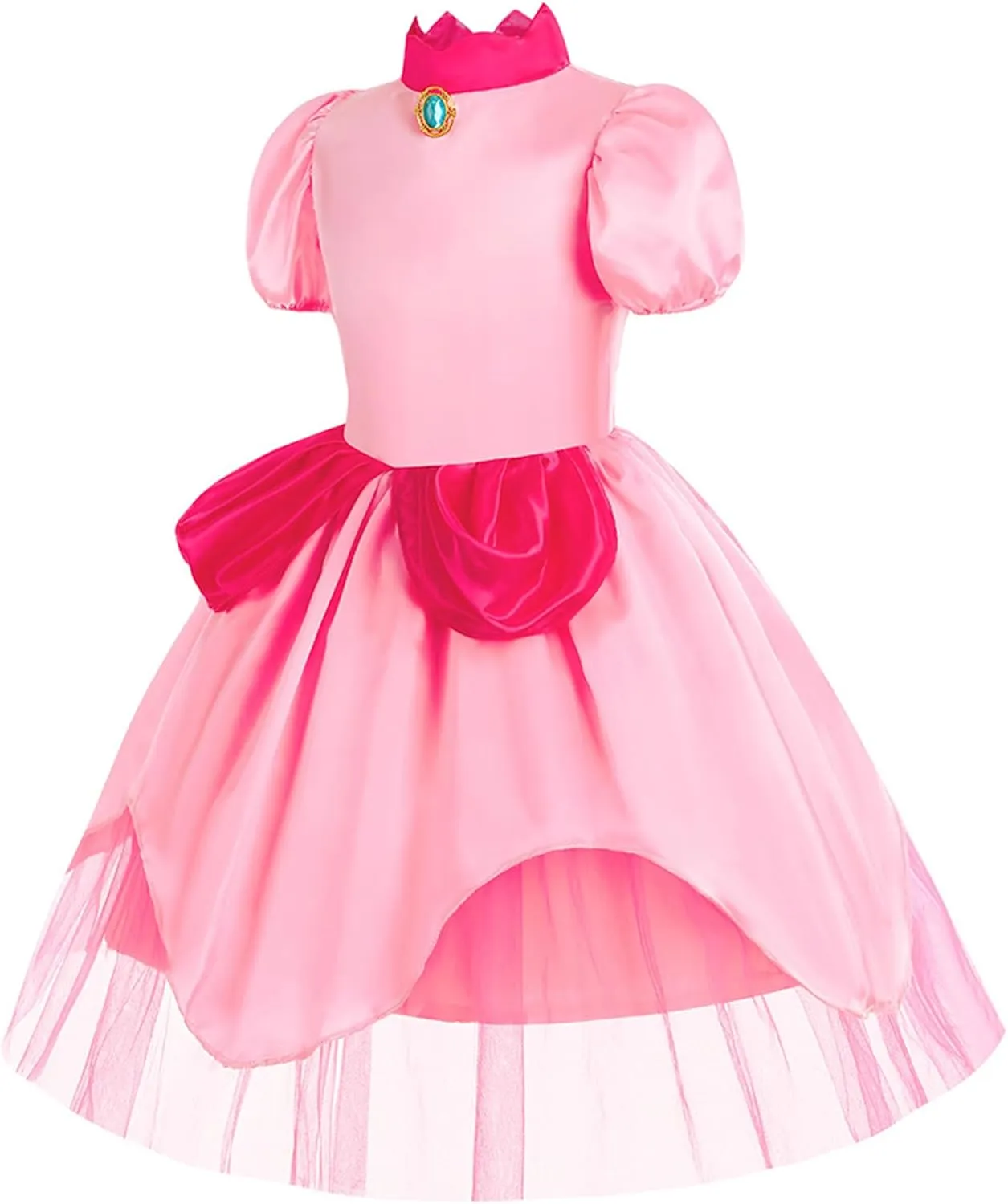 AmzMach Princess Peach Costume for Girls Classic Pink Dress Cosplay Halloween Party Dress Up Kids Birthday Outfit 3-12 Years