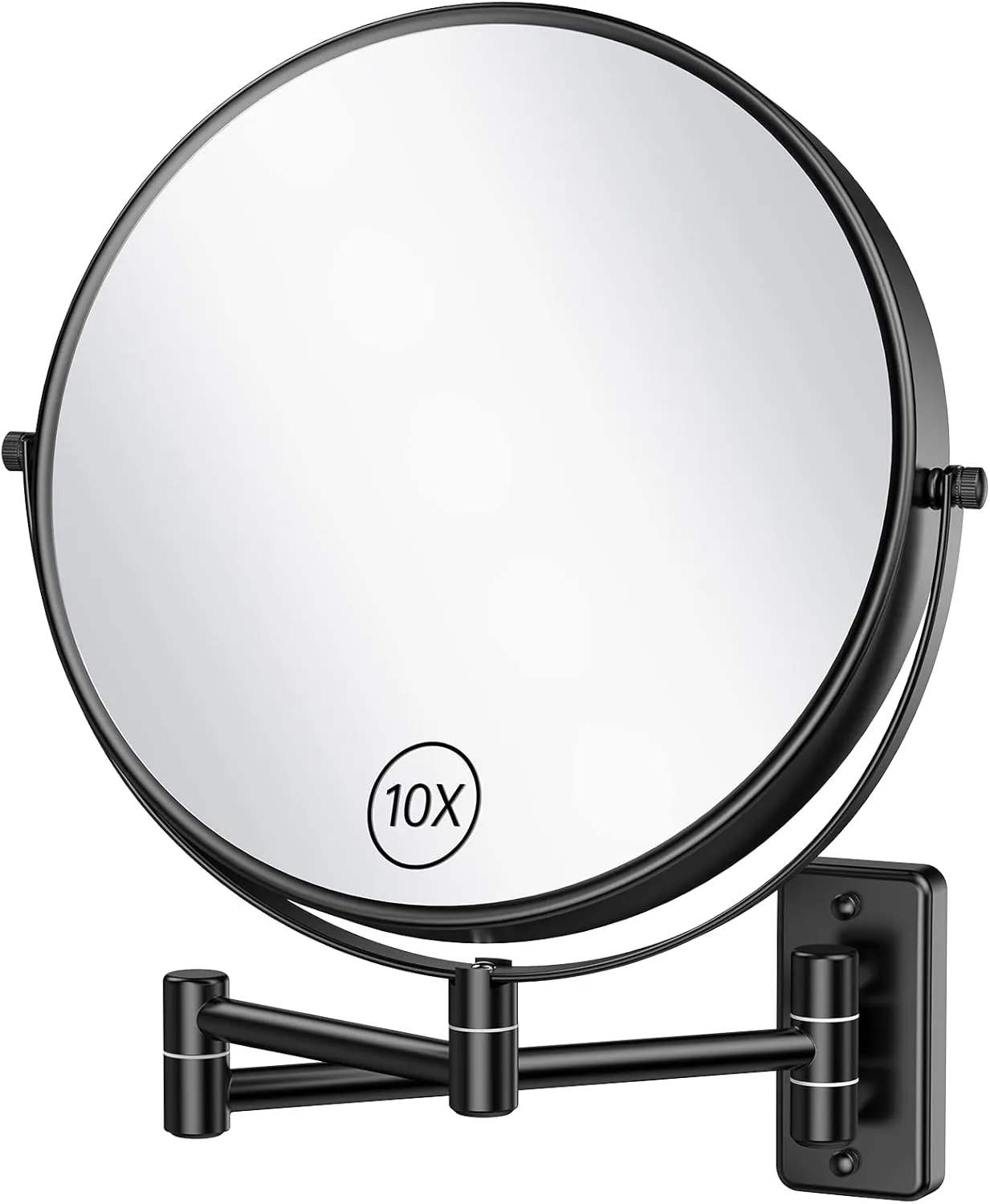 Anfauny 9 Inch Wall Mounted Makeup Mirror with 1X/10X Magnification, Vanity with 360° Swivel and Extendable Arm, Foldable Shaving Cosmetic for Bathroom-Black