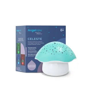 Angelcare Celeste Musical Mushroom Night Light Baby Projector - Sleep Soother with Adjustable Volume Lullabies, White Noises, 3 Night Light Colors, and Cry Sensor Detector
