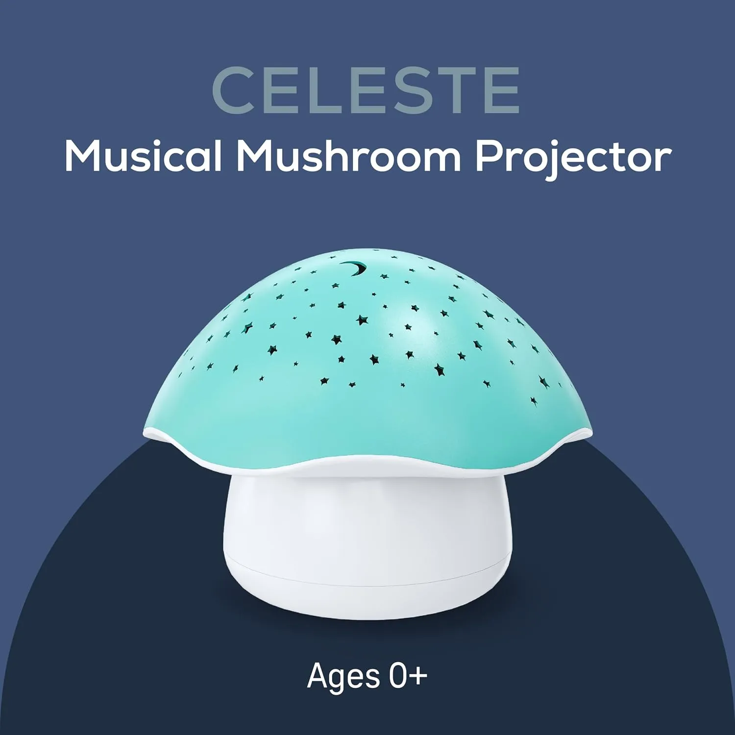 Angelcare Celeste Musical Mushroom Night Light Baby Projector - Sleep Soother with Adjustable Volume Lullabies, White Noises, 3 Night Light Colors, and Cry Sensor Detector