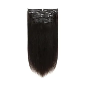 Anrosa Yaki Straight Clip ins 14 Inch Jet Black Clip in Hair Extensions Seamless Clip in Hair Extensions Human Hair for Woman #1 8 Pieces 115g