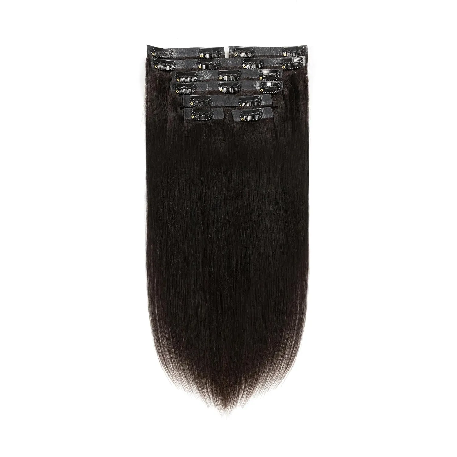 Anrosa Yaki Straight Clip ins 14 Inch Jet Black Clip in Hair Extensions Seamless Clip in Hair Extensions Human Hair for Woman #1 8 Pieces 115g