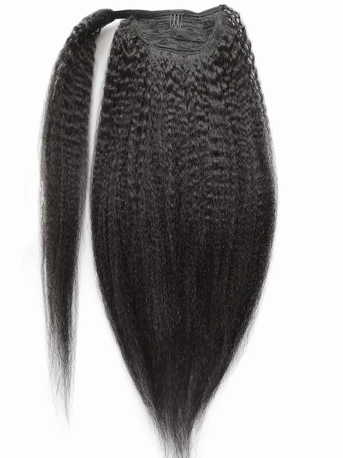 Anrosa Kinky Straight Ponytail Extensions - Natural Black 1b Thick Big 100g 18 Inch