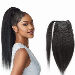 Anrosa Kinky Straight Ponytail Extensions - Natural Black 1b Thick Big 100g 18 Inch