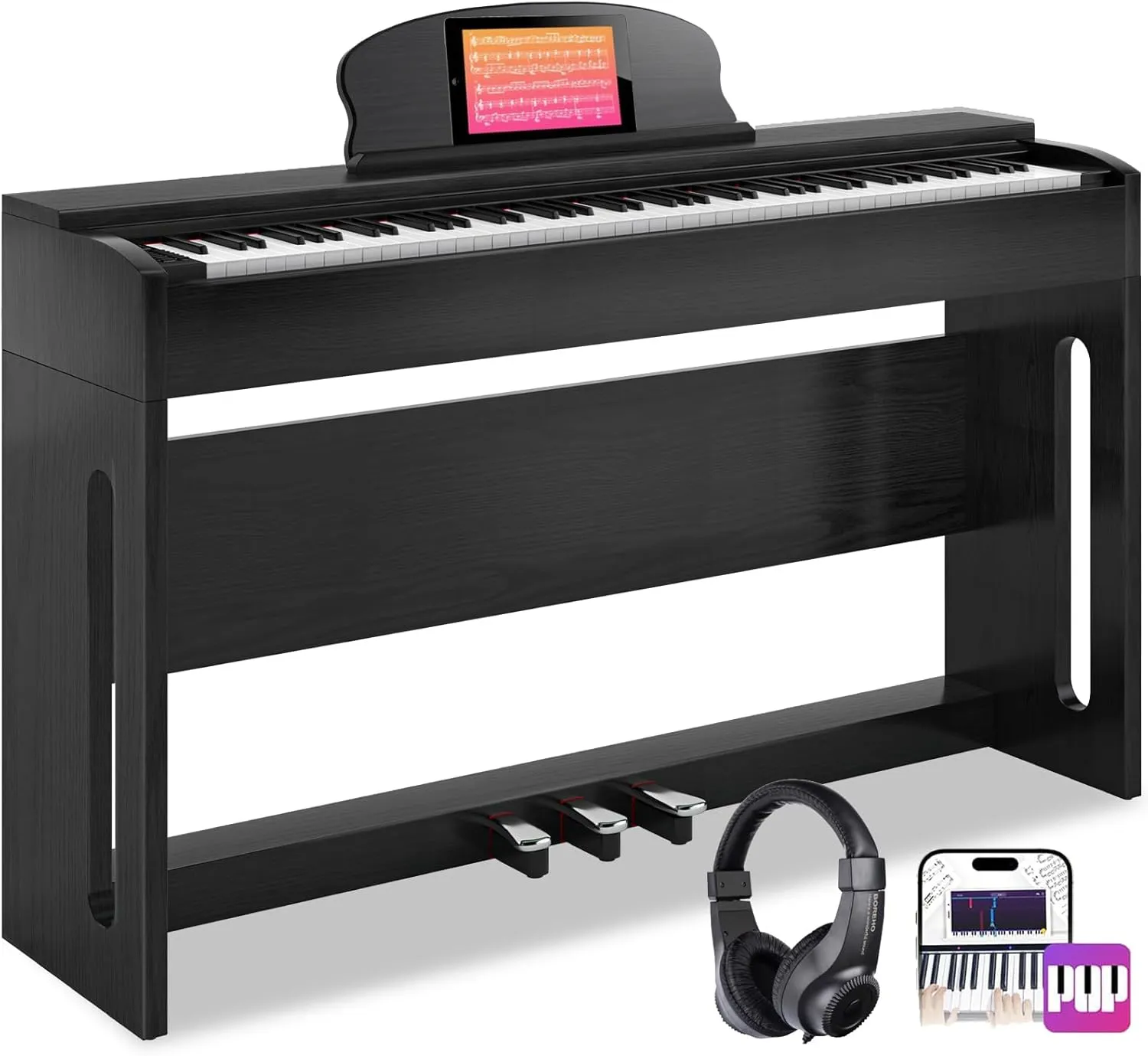 AODSK 88-Key Weighted Hammer Action Digital Piano with Speakers,Furniture Stand and Triple Pedals,Beginner's Course- Comes With Headphones,Piano Lessons,B-83S