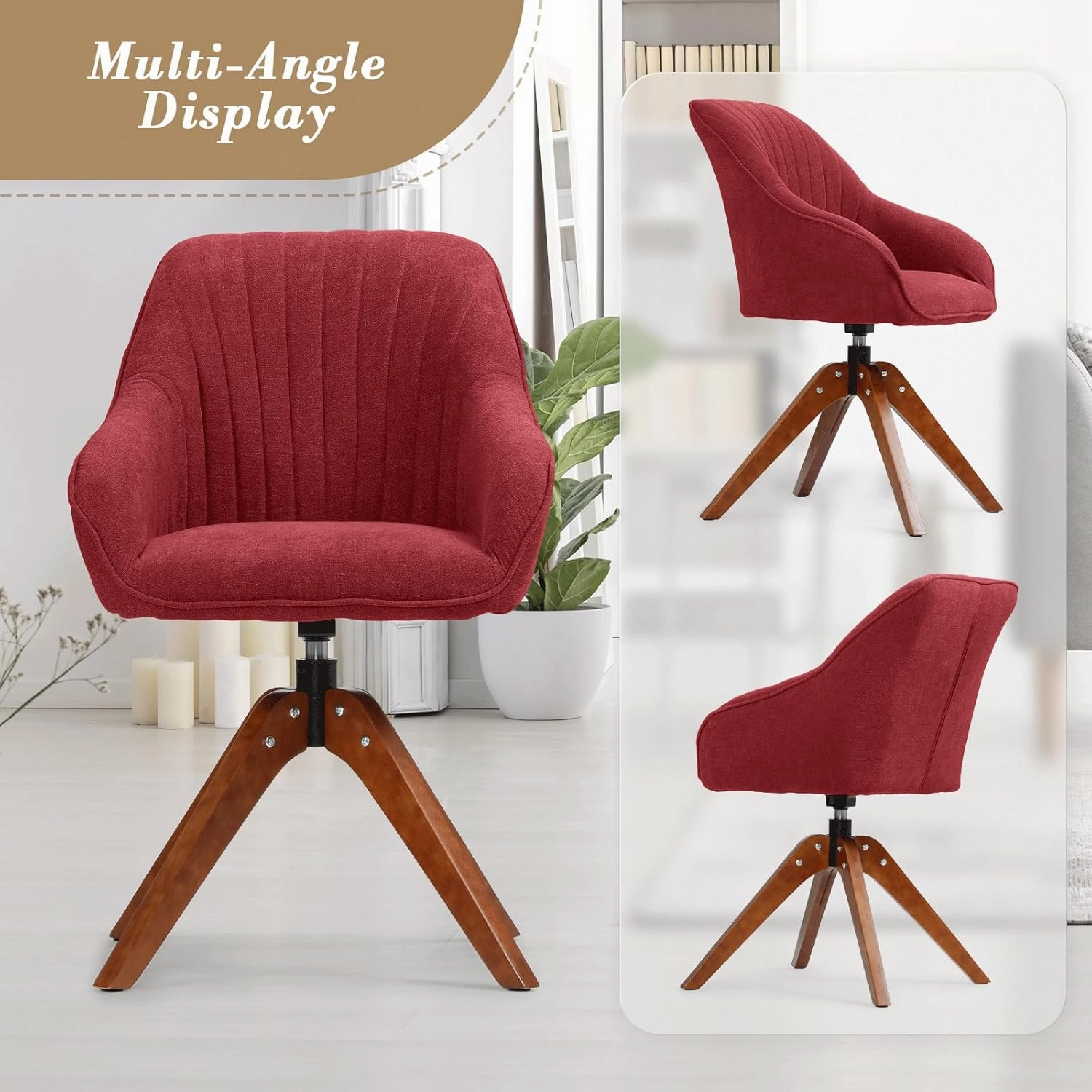 Athena Collection Modern Accent Chair, Comfy Swivel Reading Chair for Adults, Soft Upholstered Fabric Armchair with Wooden Legs for Living Room, Bedroom, Dorm, Office, Red