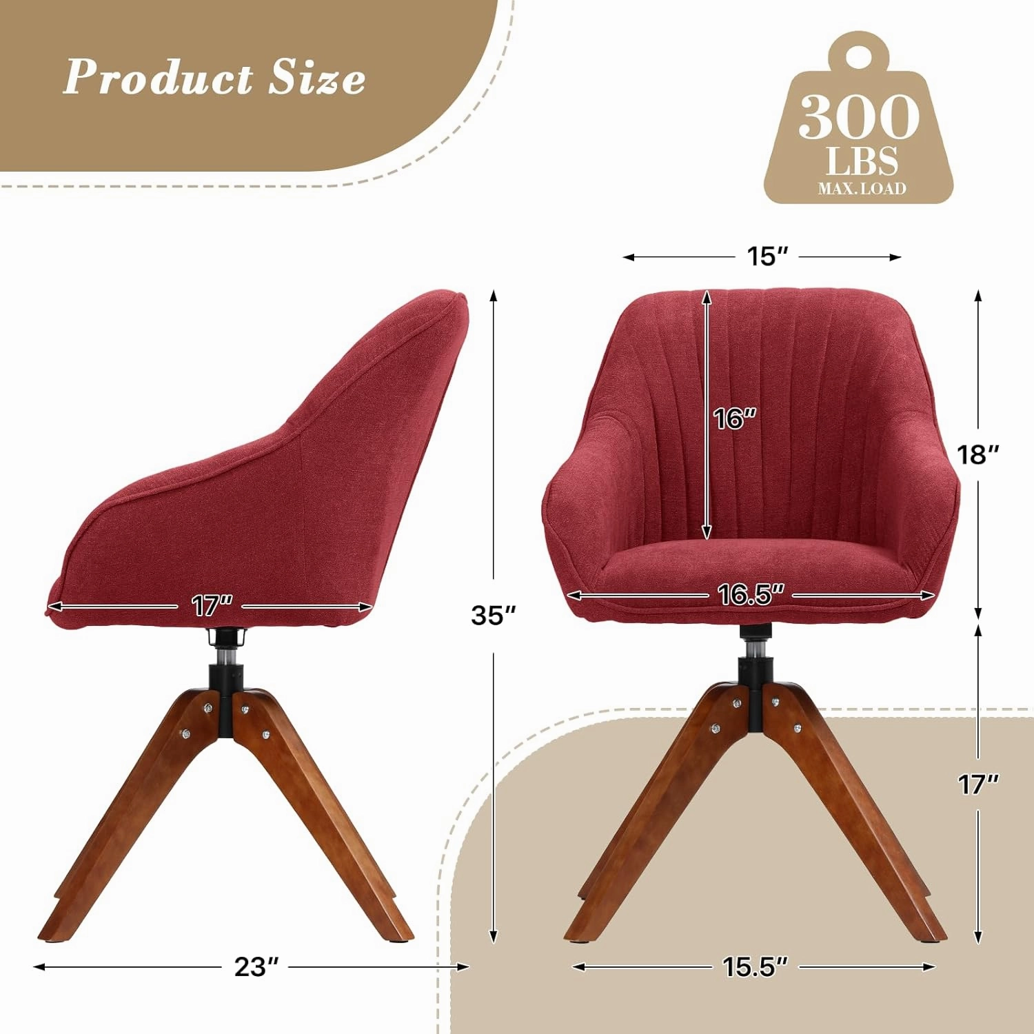 Athena Collection Modern Accent Chair, Comfy Swivel Reading Chair for Adults, Soft Upholstered Fabric Armchair with Wooden Legs for Living Room, Bedroom, Dorm, Office, Red