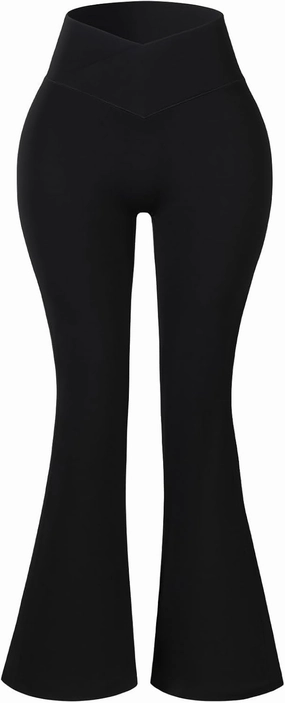 AUROLA Fire Flare Leggings for Women, Crossover High Waisted Yoga Pants Tummy Control Wide Leg Bootcut Leggings