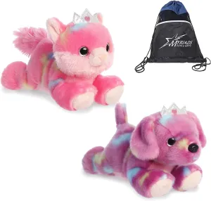 Aurora - Bright Fancies Set of 2 Plush - 7" Princess Tutti Puppy and 7" Princess Frutti Kitty, with Myriads Drawstring Bag