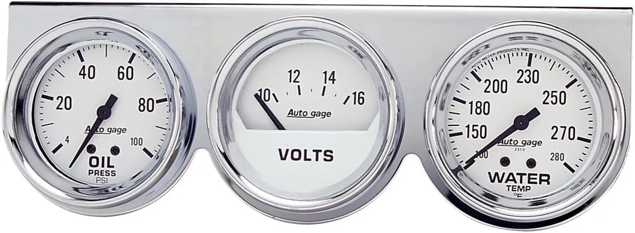 AUTO METER 2329 Autogage Mechanical White Oil/Volt/Water Gauge with Chrome Console 2.625 in.