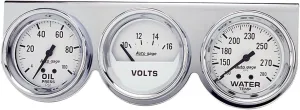 AUTO METER 2329 Autogage Mechanical White Oil/Volt/Water Gauge with Chrome Console 2.625 in.