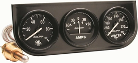 Auto Meter 2393 Autogage Black Oil/Amp/Water Gauge with Steel Console 2.3125 in.