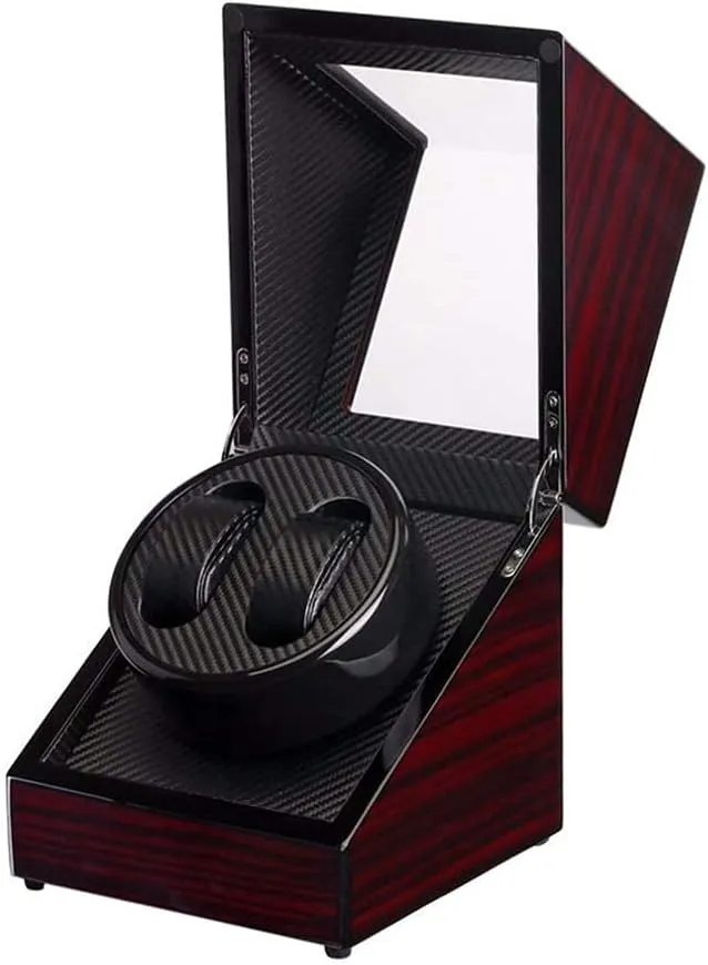 Automatic Watch Winder,Watch Double Watch Winder, Extremely Silent Motor, Wood Shell Piano Paint Exterior,Fit Lady and Man Watches, Red Beautiful Home,Red Black