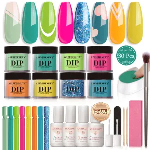 AZUREBEAUTY Dip Nails Powder Starter Kit, Summer Bright Pink Green Series Friendly Acrylic Dip Powder for French Nail Art Manicure,Gift for Women,Air-dry No Nail Lamp Needed