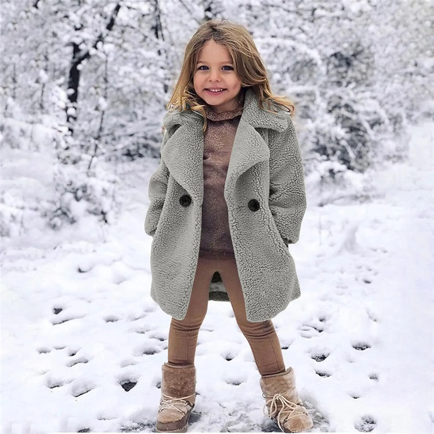 Baby Girls Faux Fur Teddy Long Coat Toddler Kids Winter Fleece Jacket Fluffy Jacket Warm Trench Outwear Overcoat