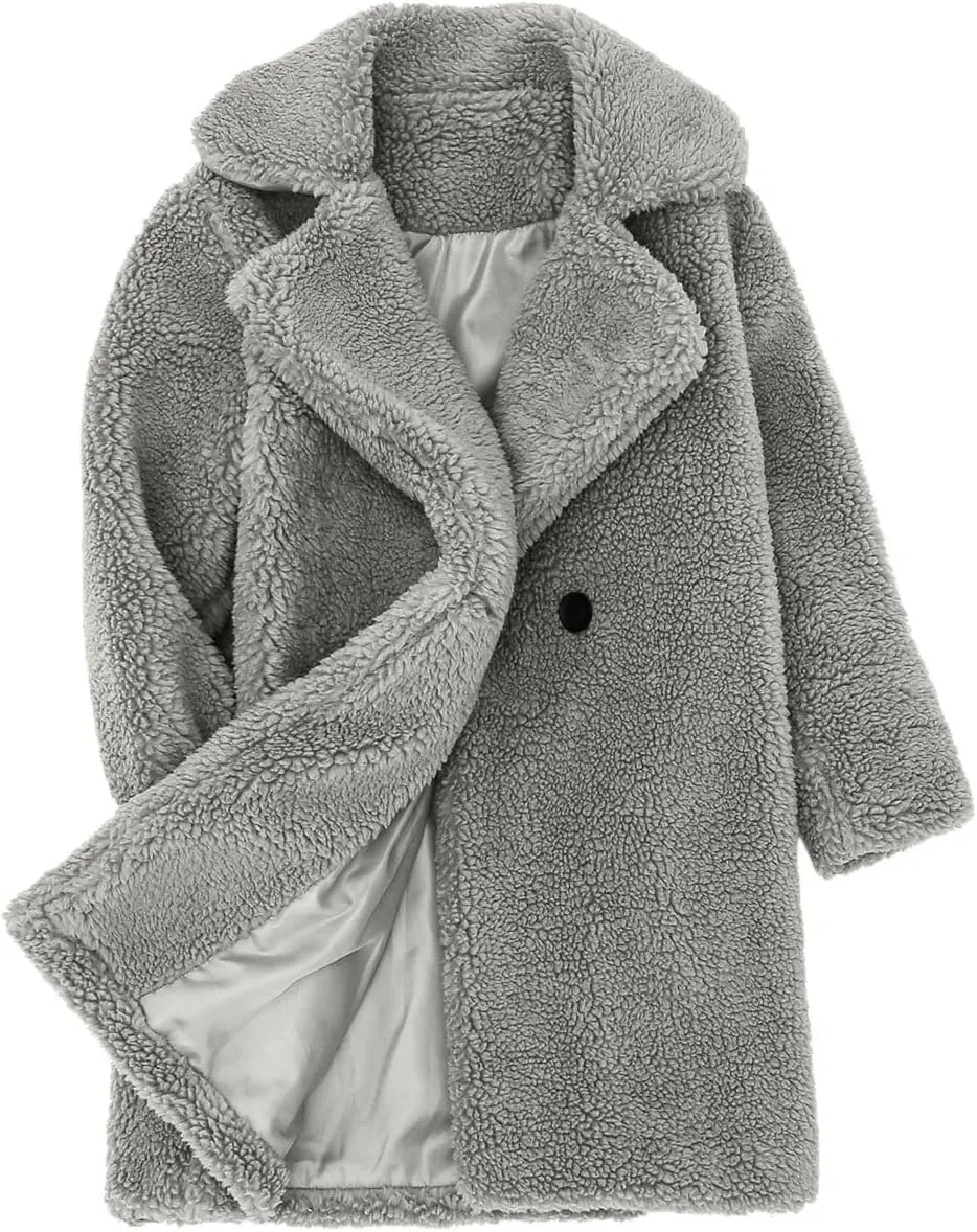 Baby Girls Faux Fur Teddy Long Coat Toddler Kids Winter Fleece Jacket Fluffy Jacket Warm Trench Outwear Overcoat
