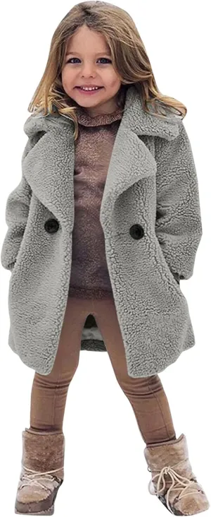 Baby Girls Faux Fur Teddy Long Coat Toddler Kids Winter Fleece Jacket Fluffy Jacket Warm Trench Outwear Overcoat