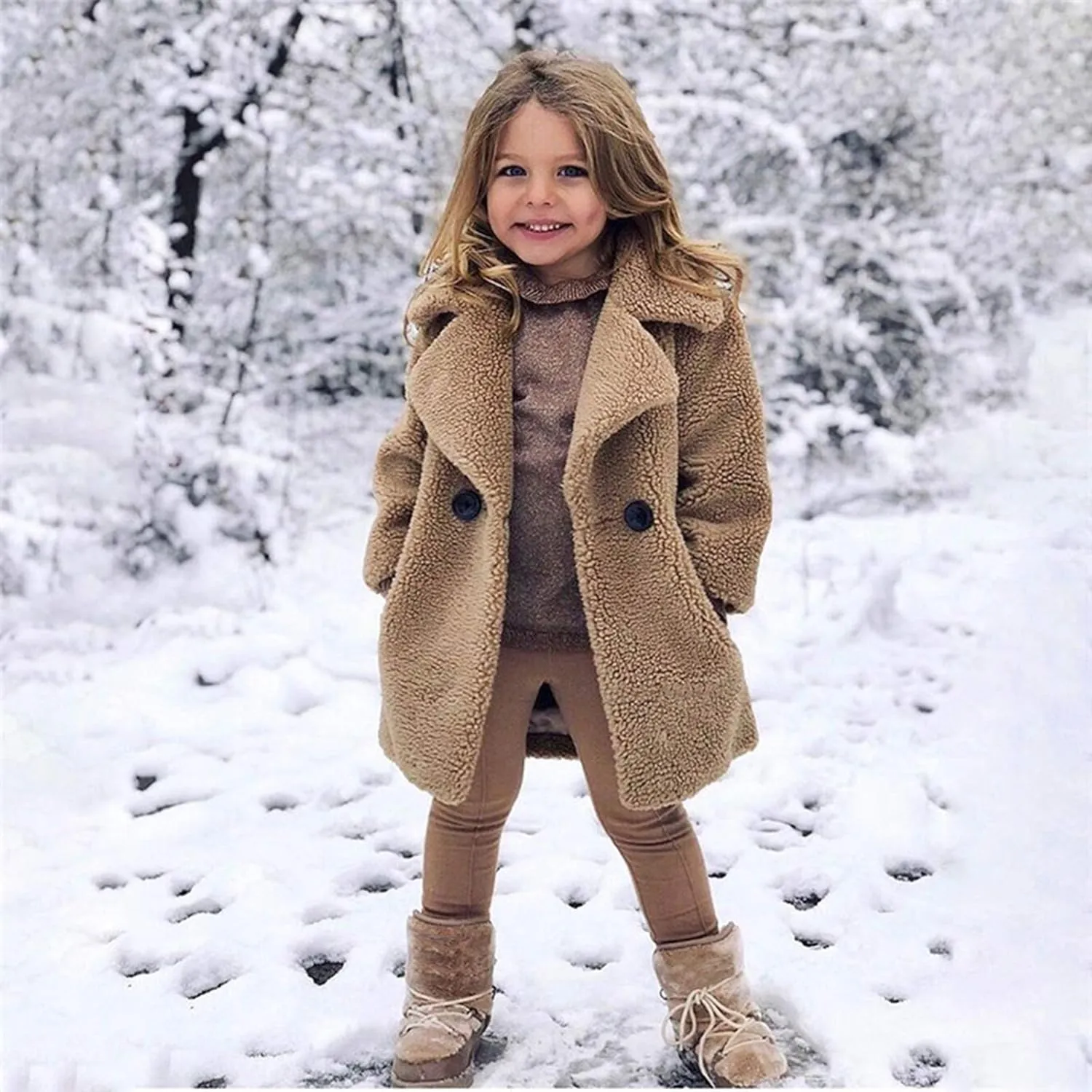 Baby Girls Faux Fur Teddy Long Coat Toddler Kids Winter Fleece Jacket Fluffy Jacket Warm Trench Outwear Overcoat