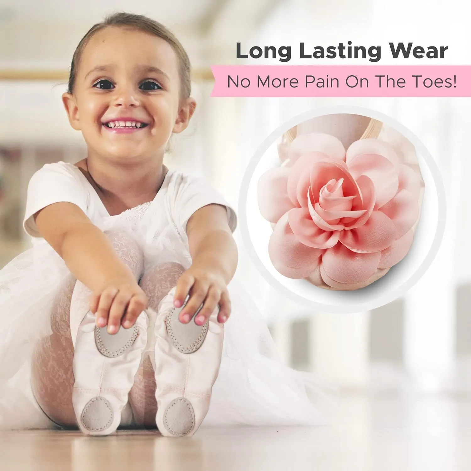 Ballet Shoes for Girls - Non-Slip Pink Ballet Slippers for Girls with Leather Split Soles – Durable, Comfort-Fit Satin Girls Ballet Shoes for Toddler Girls – Toddler Ballet Shoes