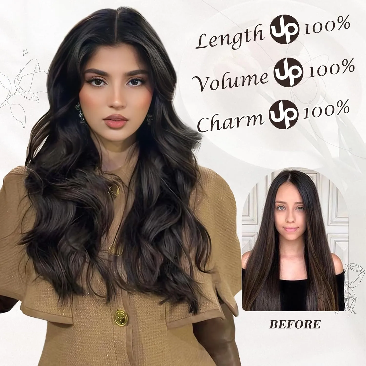 BARSDAR Beach Wavy Black Brown Clip in Hair Extensions – 16 Inch 6PCS Thick Soft Synthetic Hairpieces, Full Head Clip in Hair Extensions for Women – Voluminous Easy Wear Daily Party - Black Brown