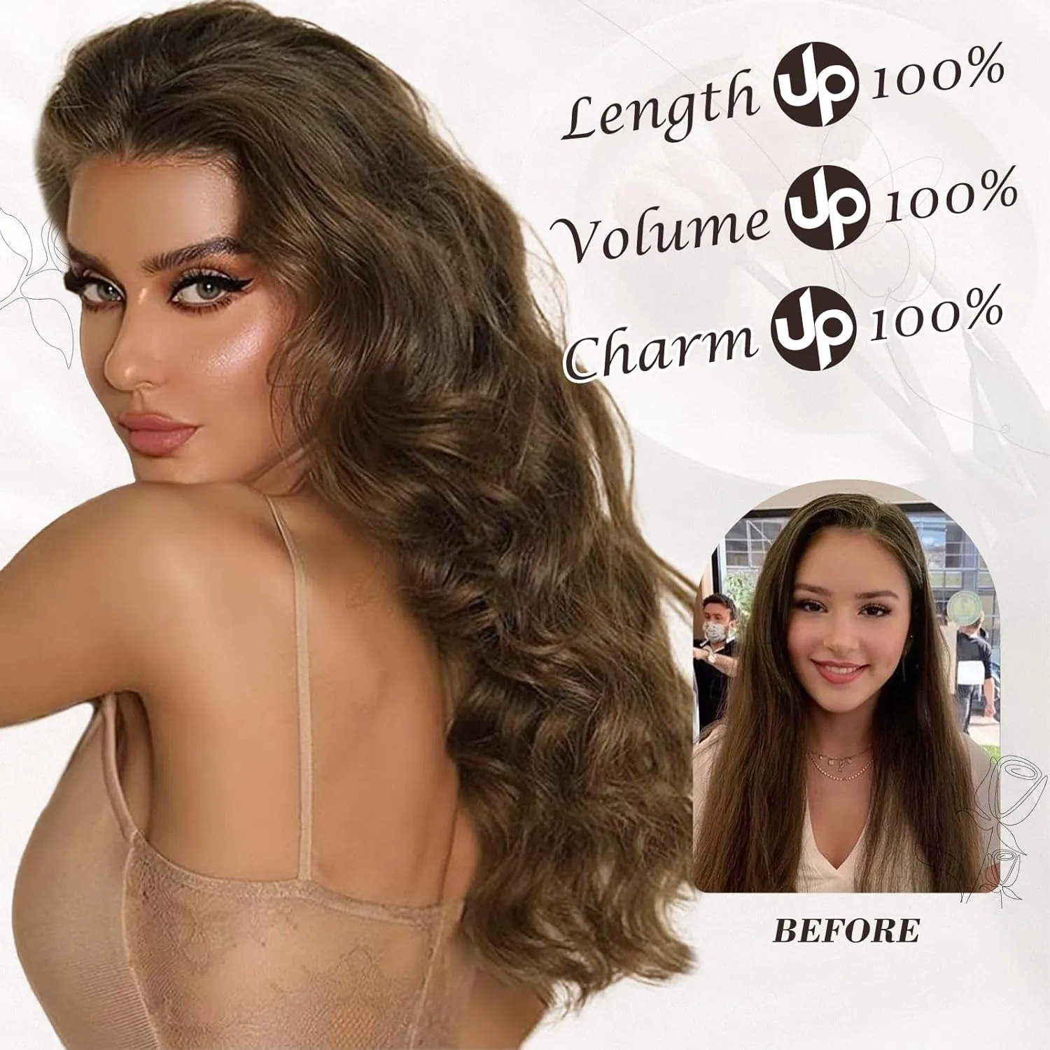 BARSDAR Beach Wavy Brown Clip in Hair Extensions – 20 Inch 6PCS Thick Soft Synthetic Hairpieces, Full Head Clip in Hair Extensions for Women – Long Voluminous Easy Wear Daily Party - Brown