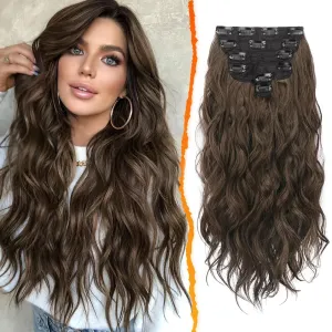 BARSDAR Beach Wavy Brown Clip in Hair Extensions – 20 Inch 6PCS Thick Soft Synthetic Hairpieces, Full Head Clip in Hair Extensions for Women – Long Voluminous Easy Wear Daily Party - Brown