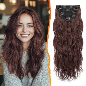 BARSDAR Brown Clip in Hair Extensions - 20 Inch Wavy Clip in Hair Extensions for Women - 6PCs Soft Thick Synthetic Chestnut Hair Extensions Clip ins Hairpieces - Reddish Chestnut Brown