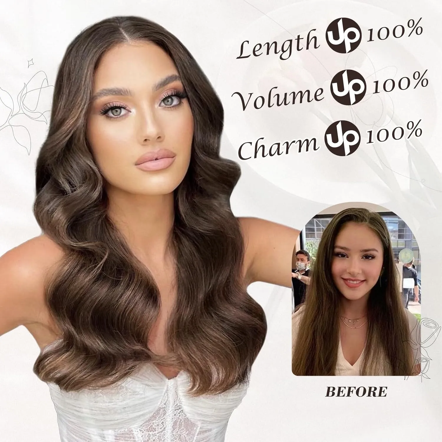 BARSDAR Brown Clip in Hair Extensions - 6PCs Beach Wavy Brown Clip in Hair Extensions for Women - 20 Inch Thick Soft Synthetic Clips on Hairpieces Easy Wear Daily Party Halloween