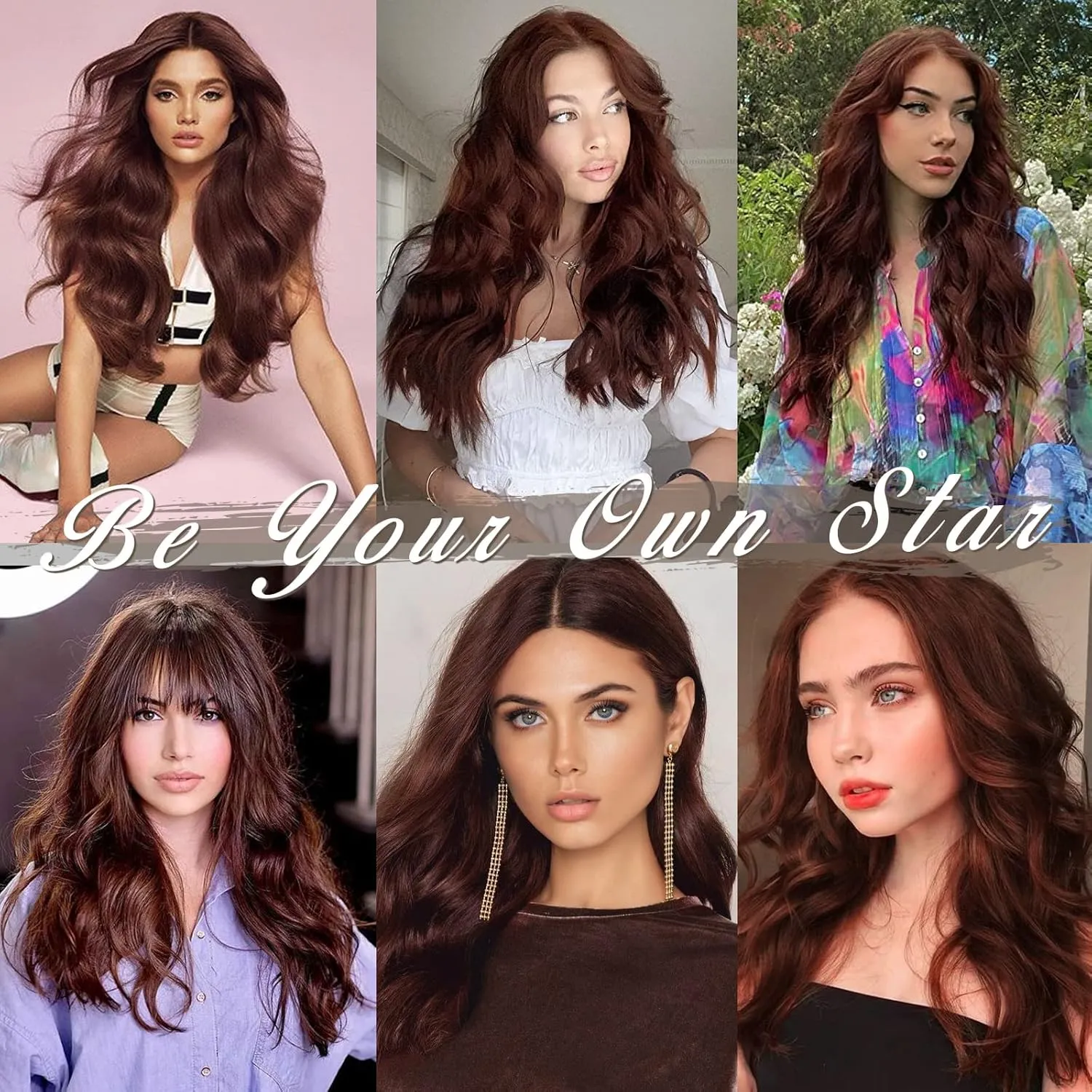 BARSDAR Chestnut Clip in Hair Extensions - 20 Inch Wavy Clip in Hairpieces for Women - 5PCs Thick Soft Synthetic Hairpieces Daily Party Halloween - Copper Chestnut