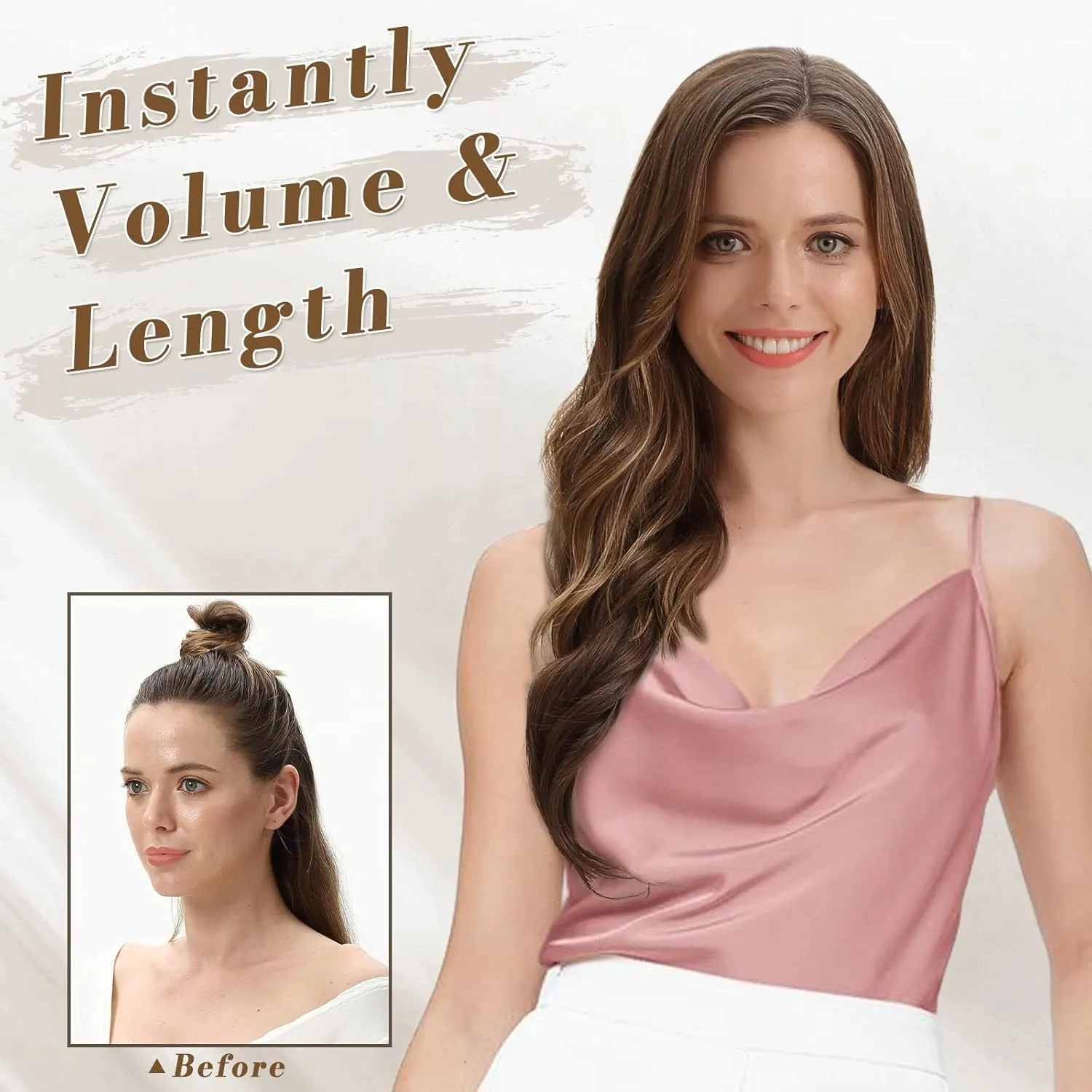 BARSDAR Chestnut Clip in Hair Extensions - 20 Inch Wavy Clip in Hairpieces for Women - 5PCs Thick Soft Synthetic Hairpieces Daily Party Halloween - Copper Chestnut