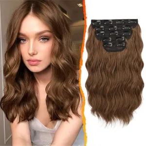 BARSDAR Clip-in Hair Extensions - 5PCs Brunette Wavy - 14 Inch Thick Soft Synthetic Clip-in Hairpieces for Women Daily Party Halloween