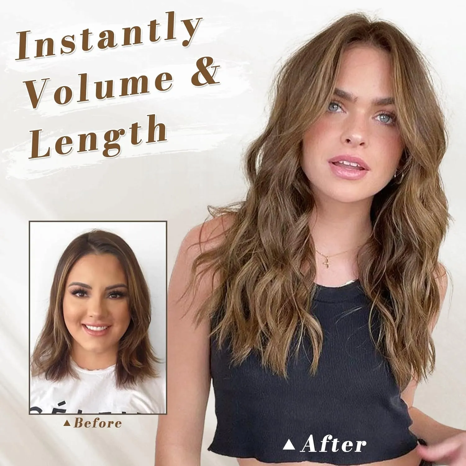 BARSDAR Clip-in Hair Extensions - 5PCs Brunette Wavy - 14 Inch Thick Soft Synthetic Clip-in Hairpieces for Women Daily Party Halloween