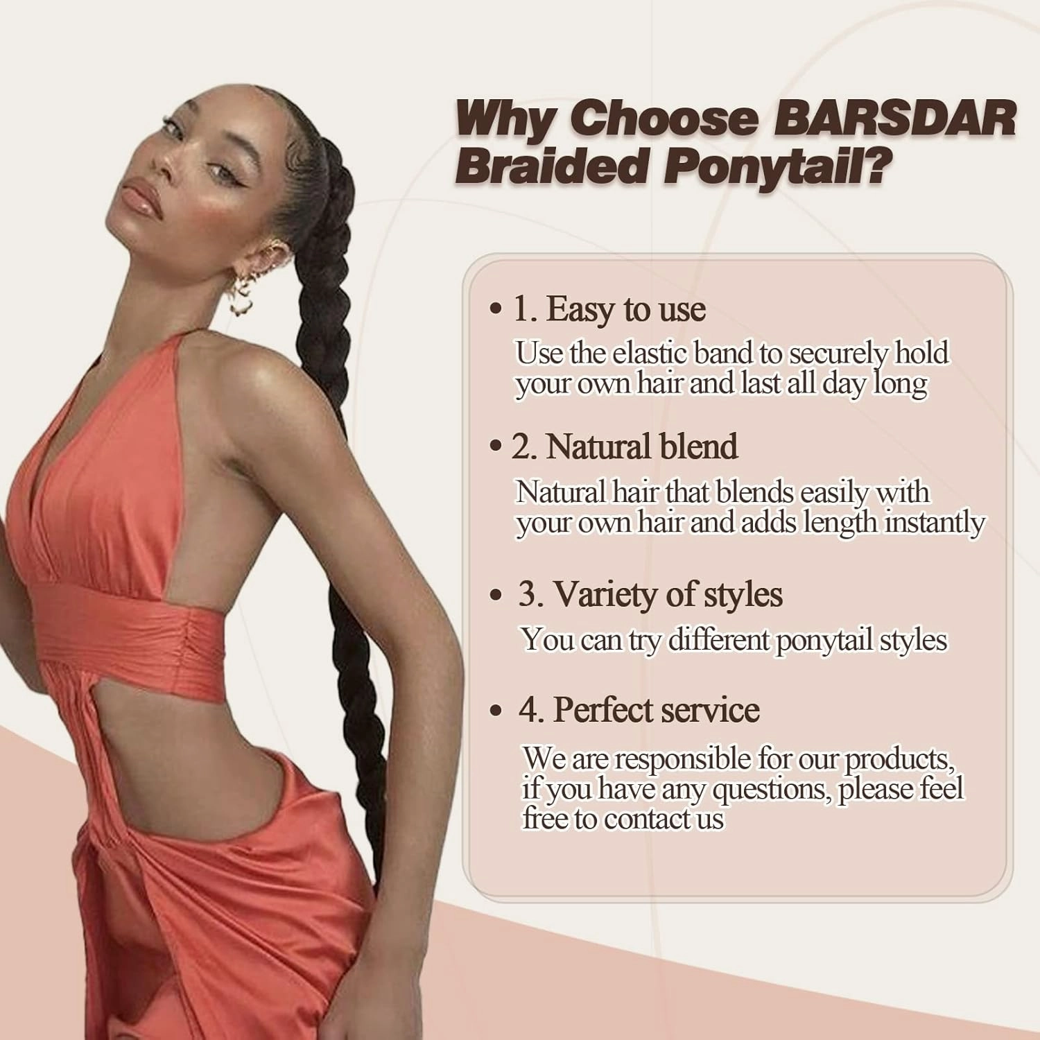 BARSDAR 26 Inch Long Braided Ponytail Extension - Straight Wrap Around Ombre Red Braid Ponytail Hair Extensions with Hair Tie - Synthetic Pony Tails Hairpieces for Women - Ombre Red