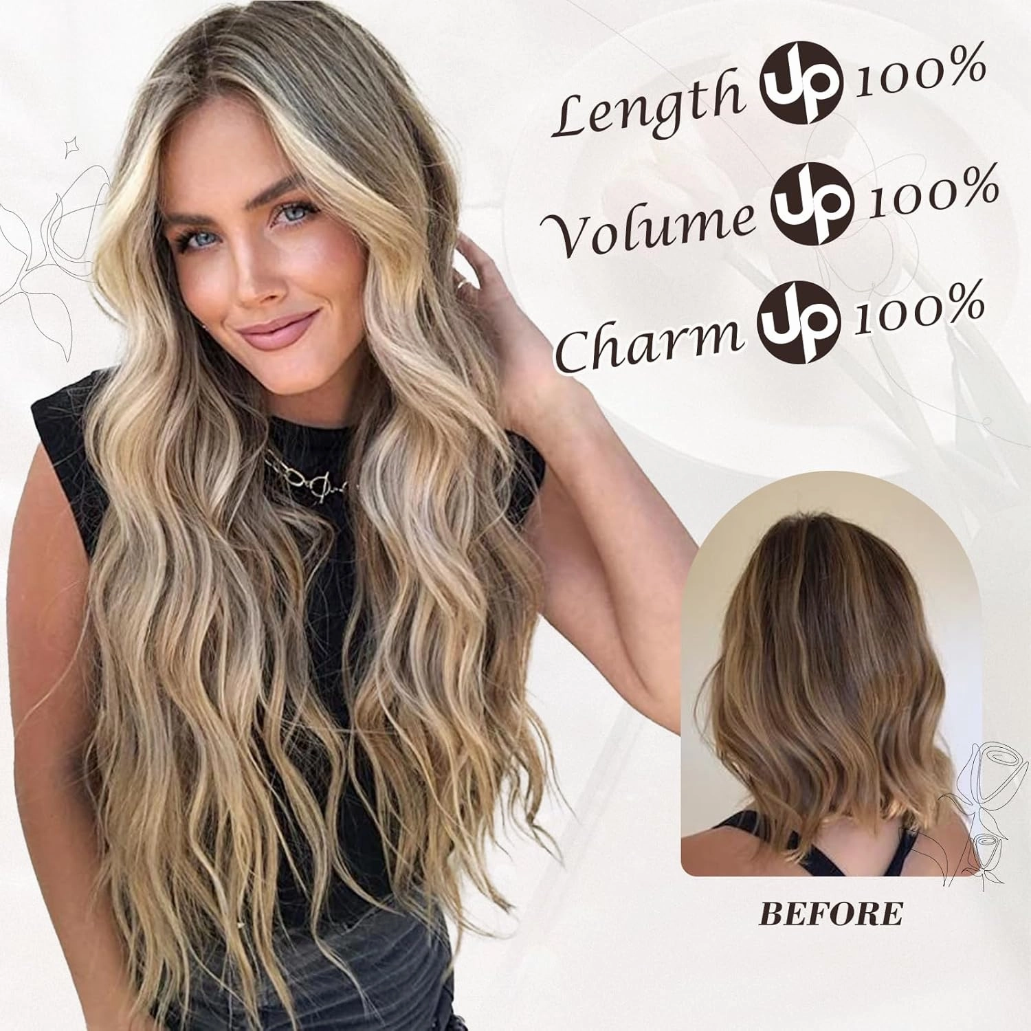 BARSDAR Black Mix Blonde Highlight Clip in Hair Extensions - 20 Inch Beach Wavy Clip in Hair Extensions for Women - 6PCs Thick Soft Synthetic Balayage Hairpieces Daily Party Halloween