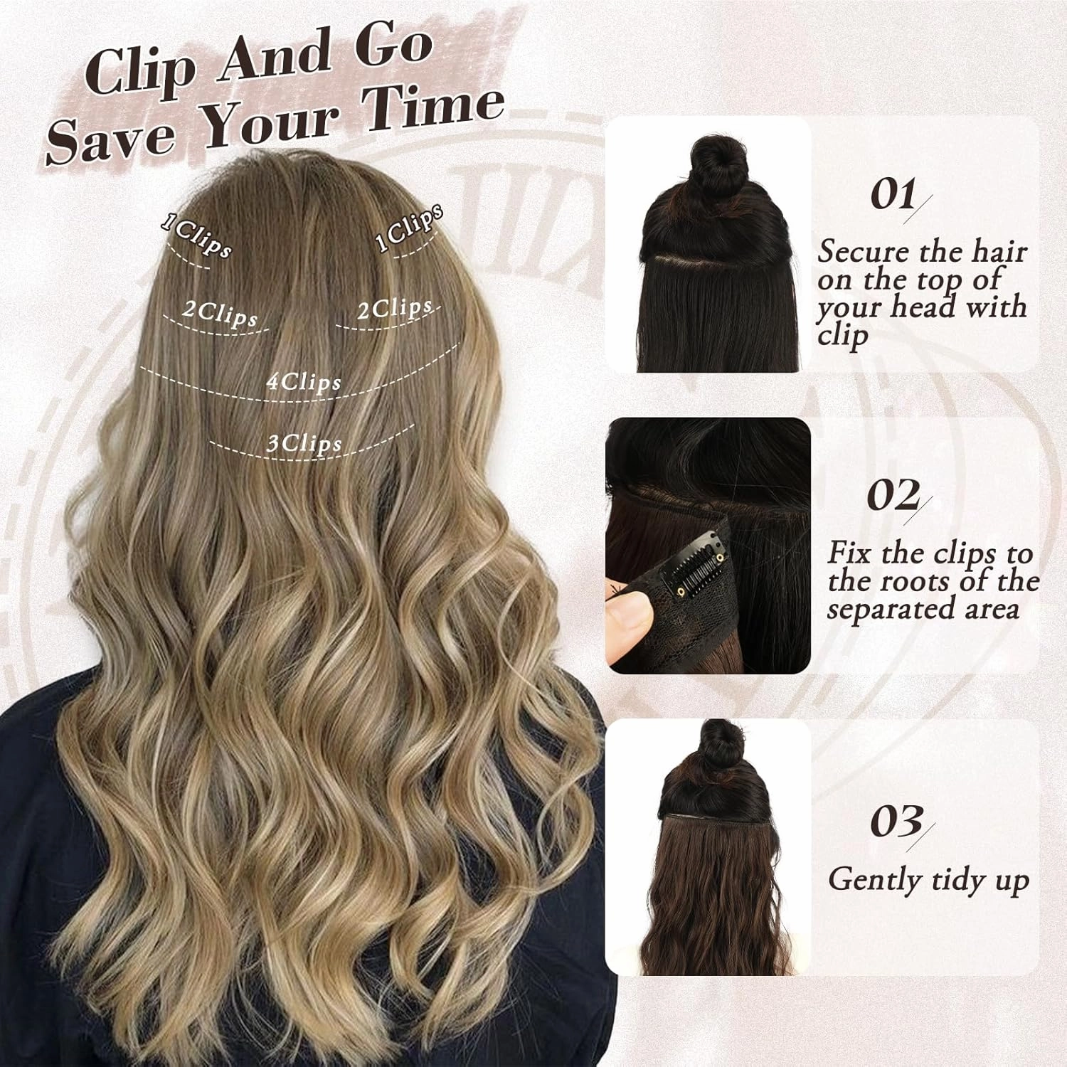 BARSDAR Black Mix Blonde Highlight Clip in Hair Extensions - 20 Inch Beach Wavy Clip in Hair Extensions for Women - 6PCs Thick Soft Synthetic Balayage Hairpieces Daily Party Halloween