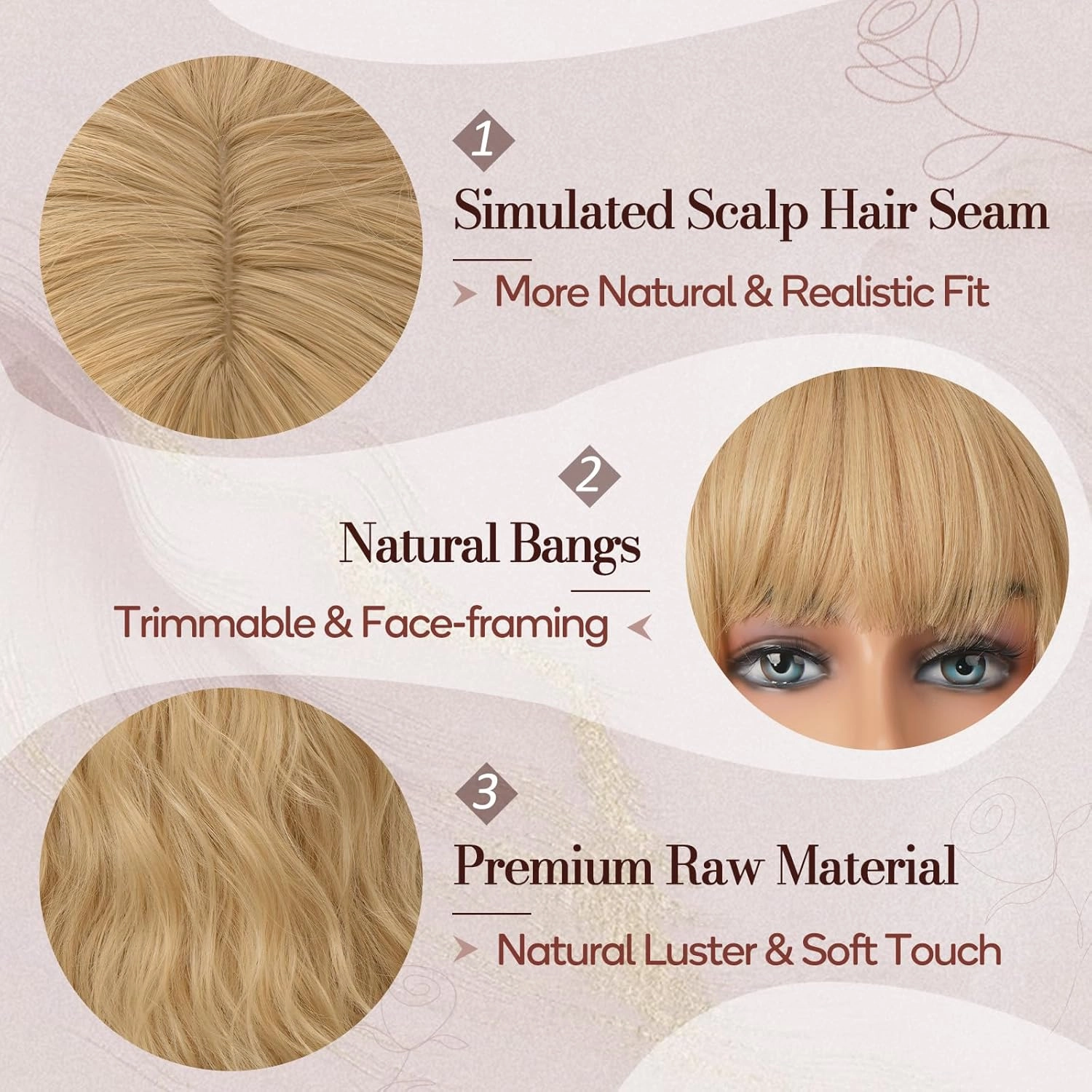 BARSDAR Long Blonde Wig With Bangs - 26 Inch Long Wavy Blonde Wig With Bangs for Women - Natural Looking Soft Synthetic Hair Aurora Wigs Daily Party Halloween Wigs