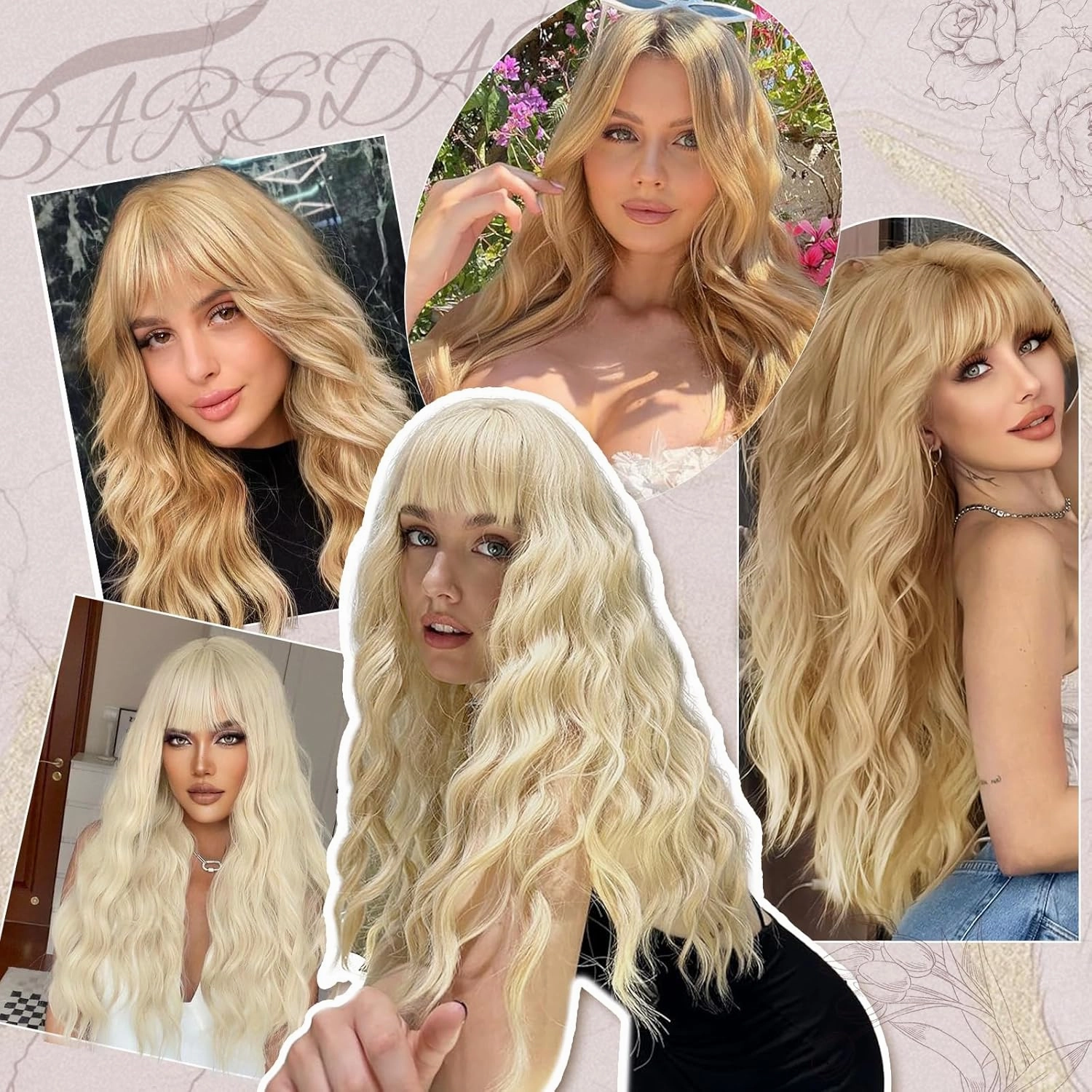 BARSDAR Long Platinum Blonde Wigs With Bangs - 26 Inch Long Wavy Blonde Wig With Bangs for Women - Natural Looking Synthetic Hair Daenerys Wigs Daily Cosplay Halloween