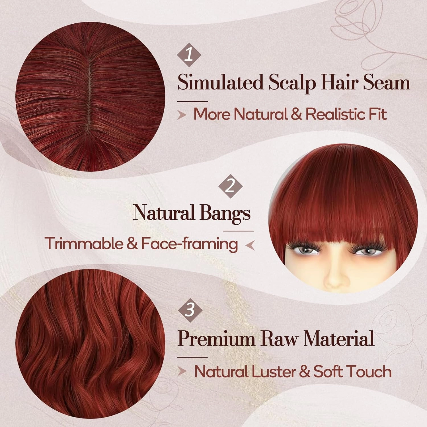 BARSDAR Long Wavy Copper Red Wig With Bangs - 26 Inch Long Wavy Red Wig With Bangs for Women - Natural Looking Synthetic Red Hair Wigs Daily Party Halloween - Copper Red