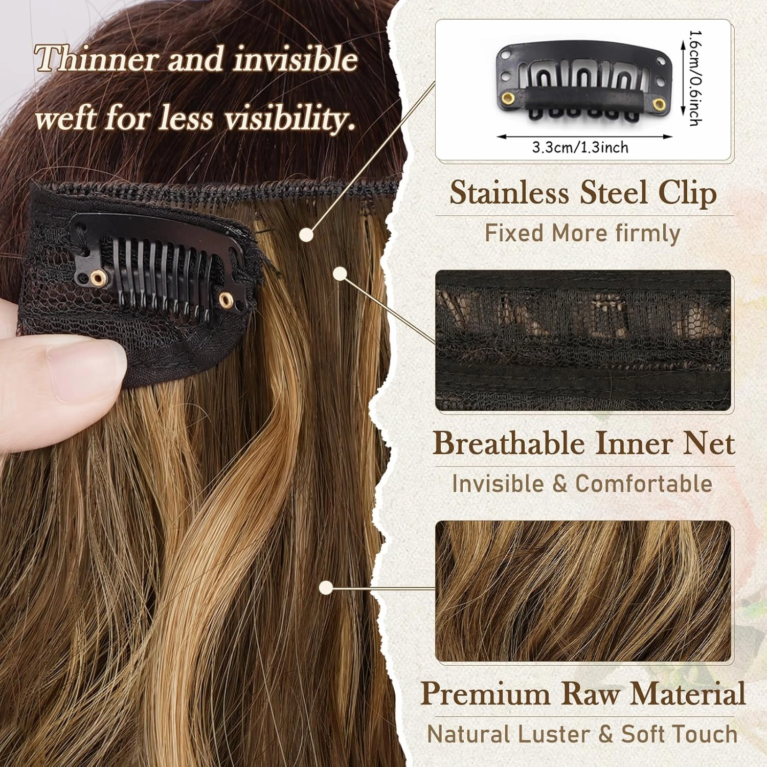BARSDAR Short Wavy Clip in Hair Extensions - 12 Inch Highlight Hair Extensions Clip in for Women - 6PCs Thick Soft Synthetic Clip-ins Hairpieces Daily - Brown with Honey Blonde